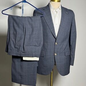 Racquet Club Suit Mens 38R W31 Blue Glen Plaid Vintage 2-Button Single Vent USA
